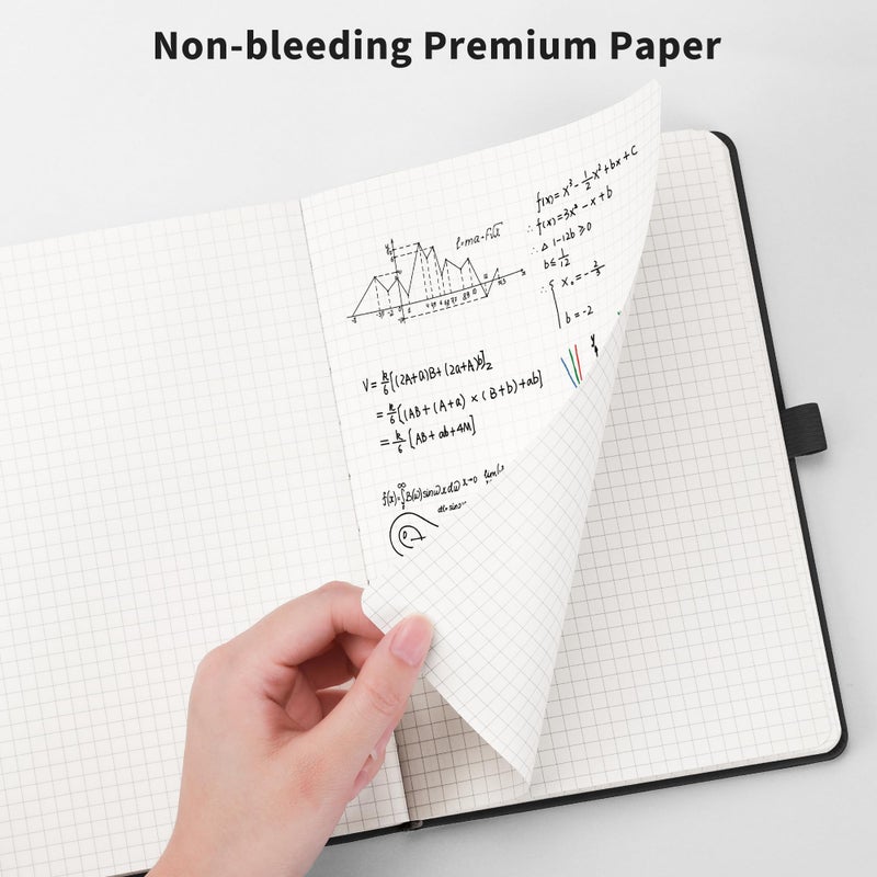 RETTACY Graph Grid Paper Notebook, 2-Pack, 192 Pages per Pack, A5 Medium Size (5.7'' x 8.3''), Leather Hardcover, 100 GSM Thick Paper, for School, Students, Math, Engineering (Black & Brown) - Image 5